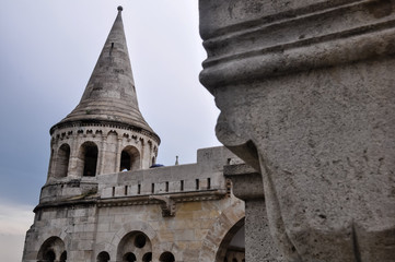 Public Park. Budapest- Fisherman's Bastion is a  neo-Gothic and neo-Romanesque style structure...