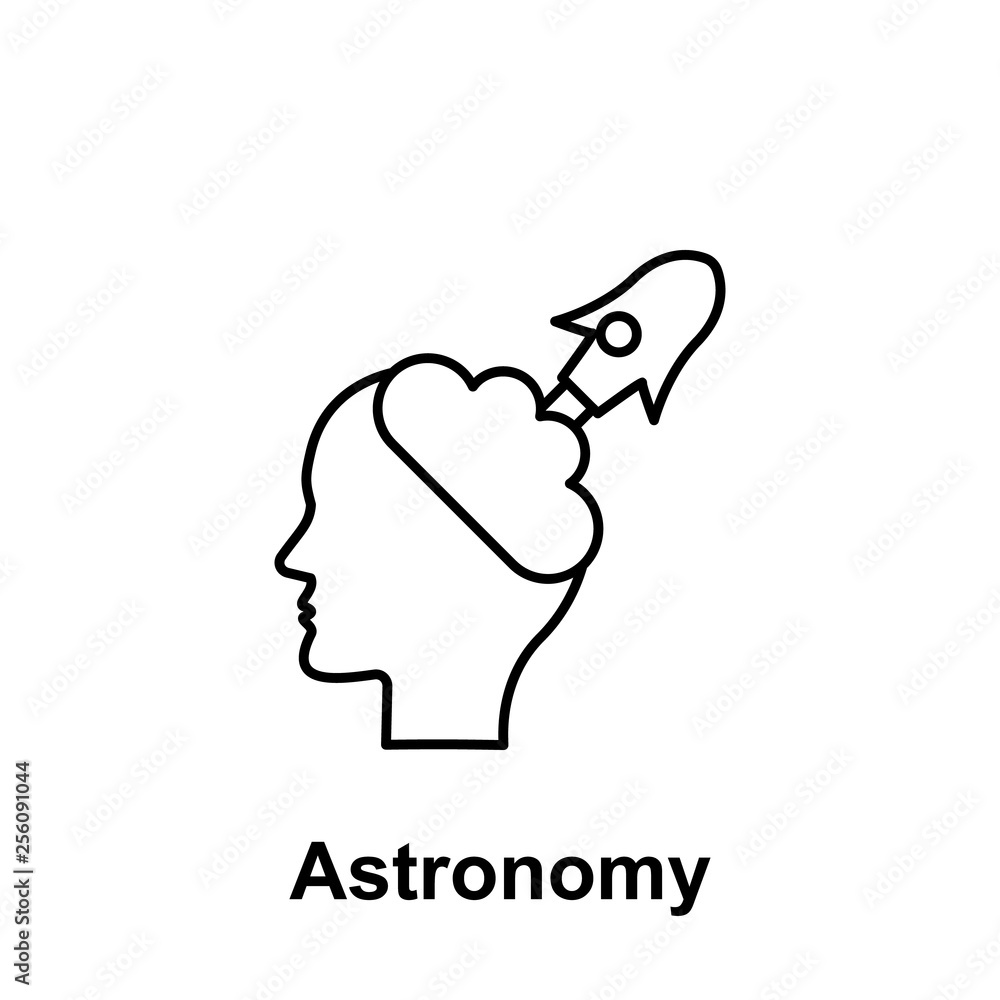 Poster head, creative, rocket icon. element of creative thinkin icon witn name. thin line icon for website 