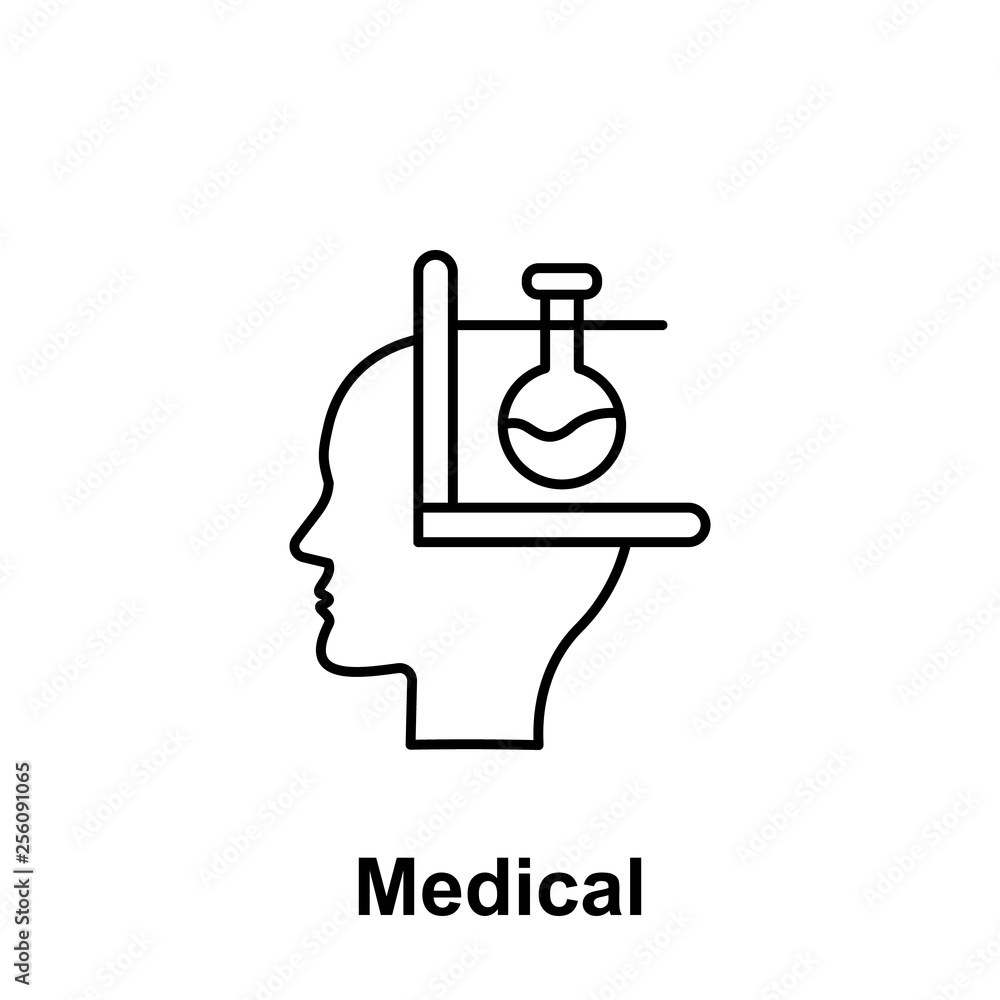 Poster brain, test tube icon. element of creative thinkin icon witn name. thin line icon for website design