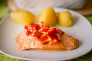 Essen, Huhn, Fleisch, Nahrung, Kartoffel, Food, filet, Paprika, Rot