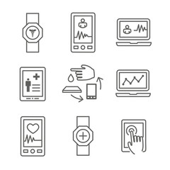 Digital Health Icon Set with Wearable Technology Web Header Banner