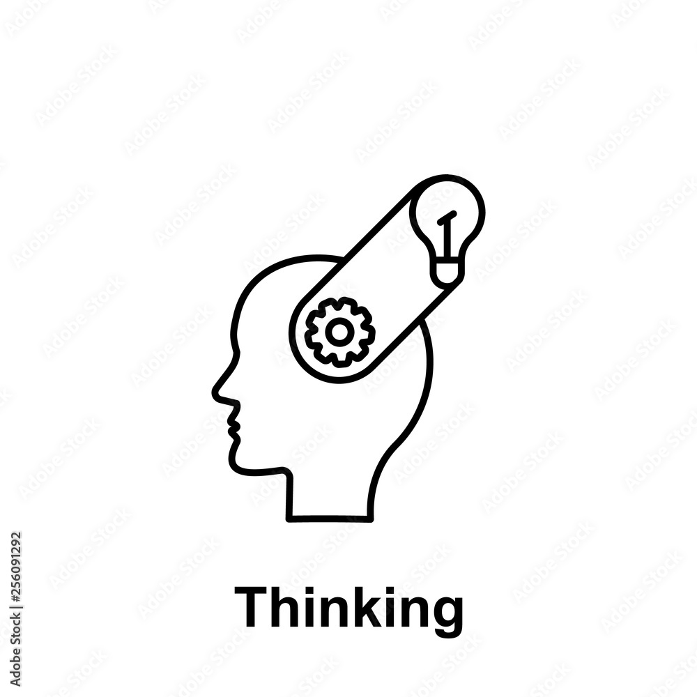 Poster brain, gear, bulb icon. element of creative thinkin icon witn name. thin line icon for website desig