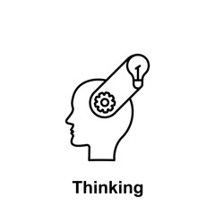 Brain, gear, bulb icon. Element of creative thinkin icon witn name. Thin line icon for website design and development, app development. Premium icon