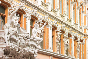 Baroque renaissance building facade exterior in a central street