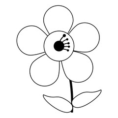 Beautiful flower cartoon isolated black and white