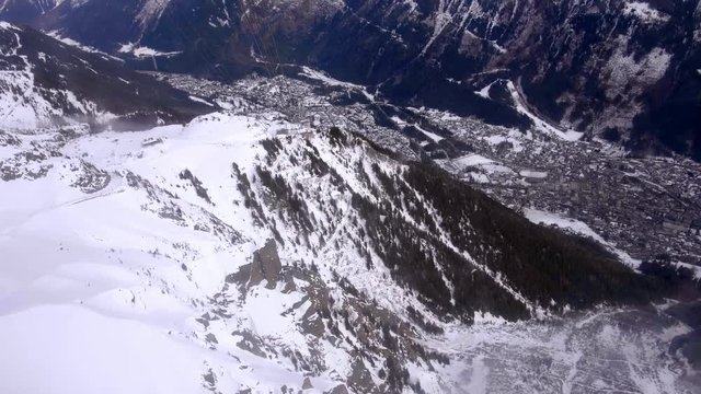 Cableway cabins ride down to the le Brevent peak, Mont-Blanc Chamonix, France