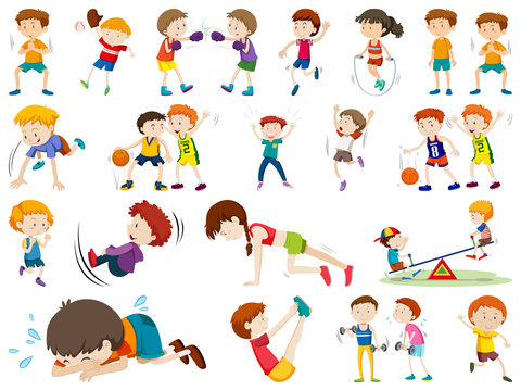 Set of exercise kid character