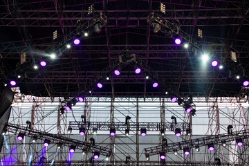  Lights on open air stage afternoon and evening, musical concert, powerful light visual impact color, visual technology in Latin America.