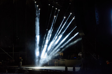  Lights on open air stage afternoon and evening, musical concert, powerful light visual impact color, visual technology in Latin America.