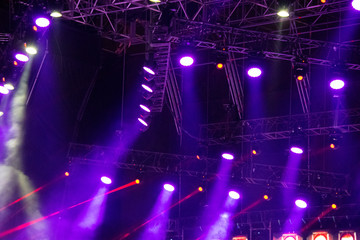  Lights on open air stage afternoon and evening, musical concert, powerful light visual impact color, visual technology in Latin America.