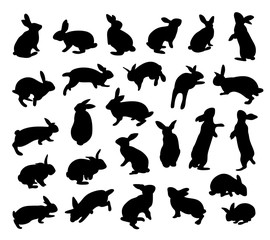 Silhouette rabbit set. Animal flat icon. Vector illustration isolated on white background.