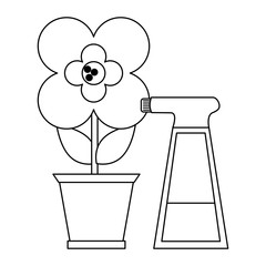 Gardening plants and tools black and white