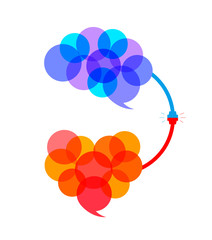 Connection between logic and emotion concept. Transparent circle style of  Brain and heart. Illustration design isolated on white background.