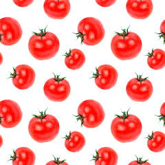 Watercolor hand drawn tomatoes isolated seamless pattern.