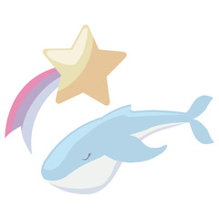 cute whale with star
