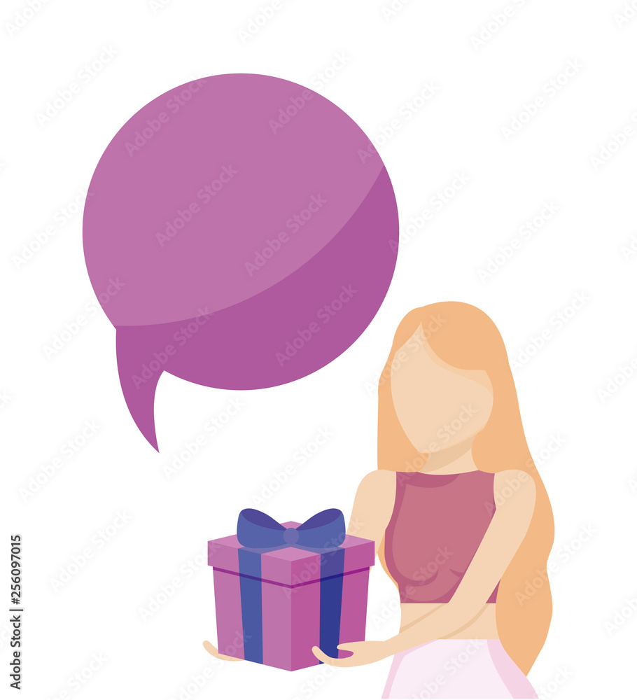 Canvas Prints young woman with gift box and speech bubble