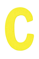 yellow wooden alphabet capital letter "C" isolated on white background