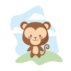 Fototapeta na wymiar cute monkey animal in landscape