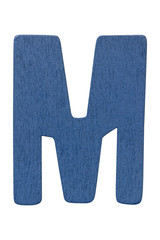 blue wooden alphabet capital letter "M" isolated on white background