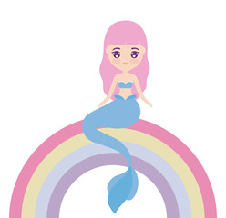 cute mermaid sitting in rainbow