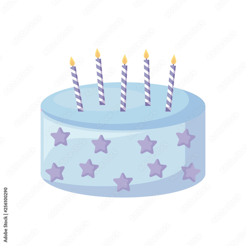 Sticker sweet cake with candles isolated icon