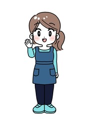 青いエプロン　女性　イラスト