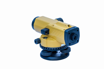 Fototapeta premium Automatic level On a white background,Auto level,Level camera,Survey of road level,Survey work for construction