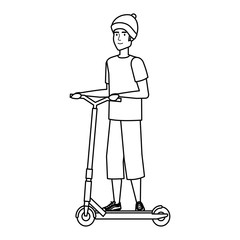 Obraz premium young man in folding scooter