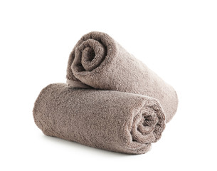 Fototapeta na wymiar Fresh soft rolled towels isolated on white