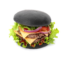 Tasty unusual black burger isolated on white