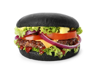 Tasty unusual black burger isolated on white