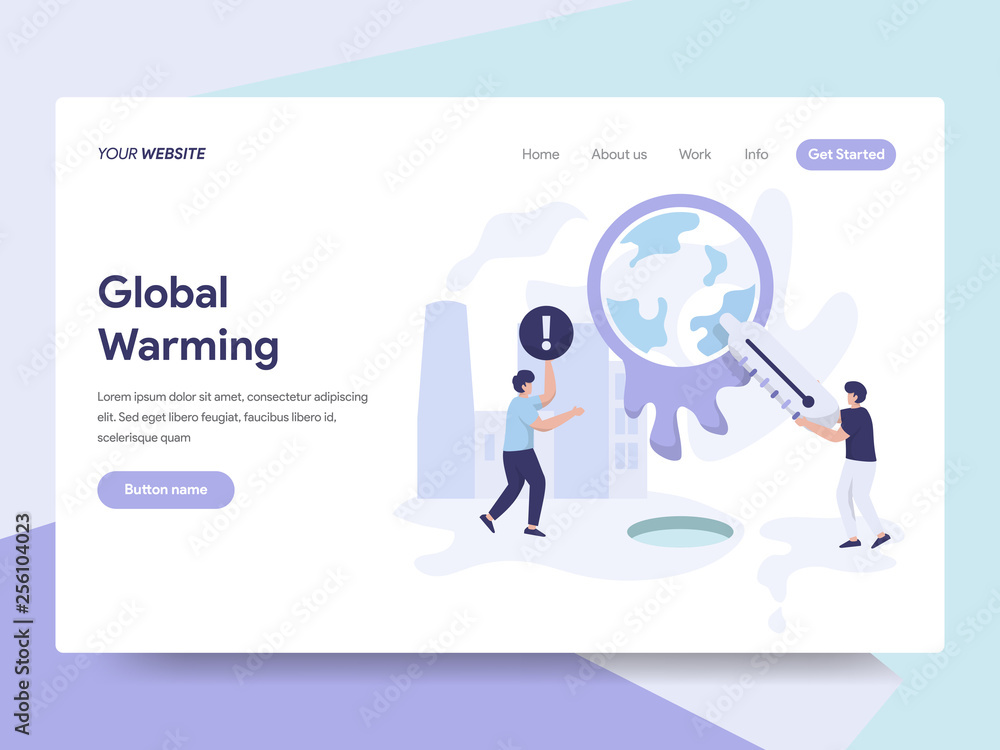 Poster landing page template of global warming illustration concept. isometric flat design concept of web p