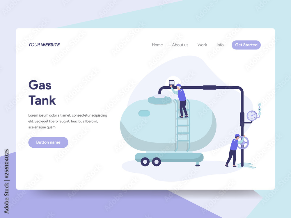 Poster landing page template of gas tank illustration concept. isometric flat design concept of web page de