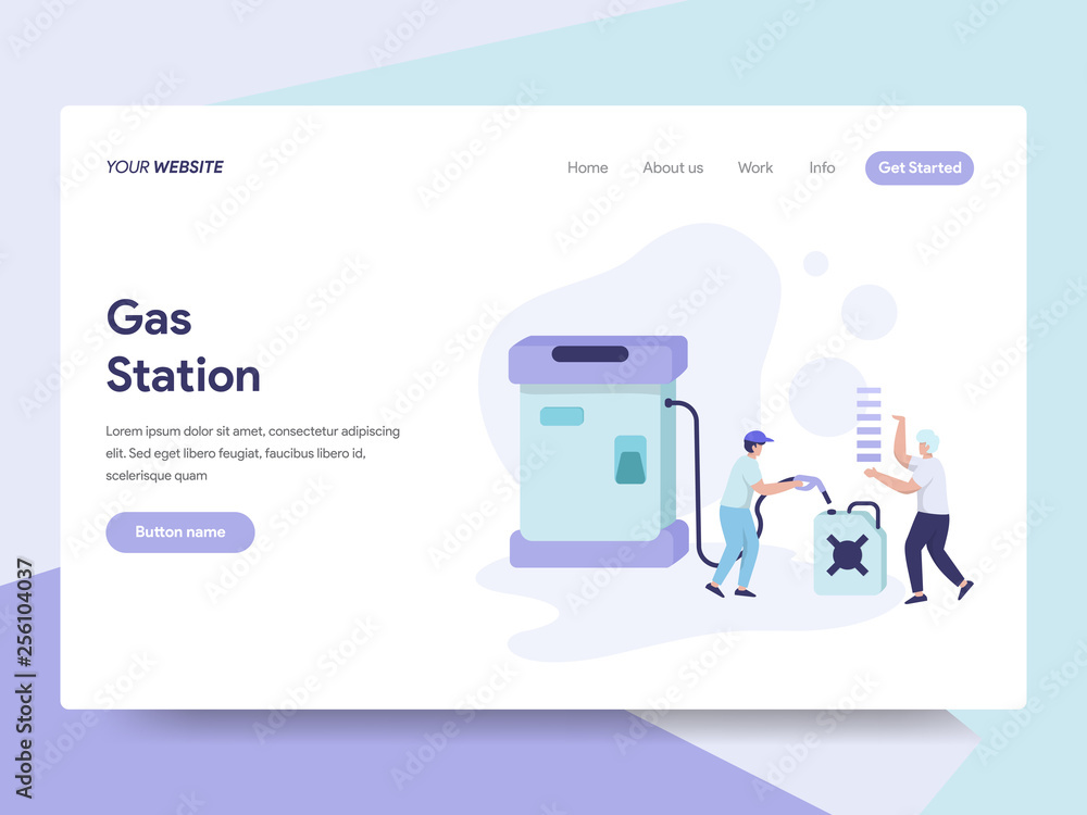 Poster landing page template of gas station illustration concept. isometric flat design concept of web page
