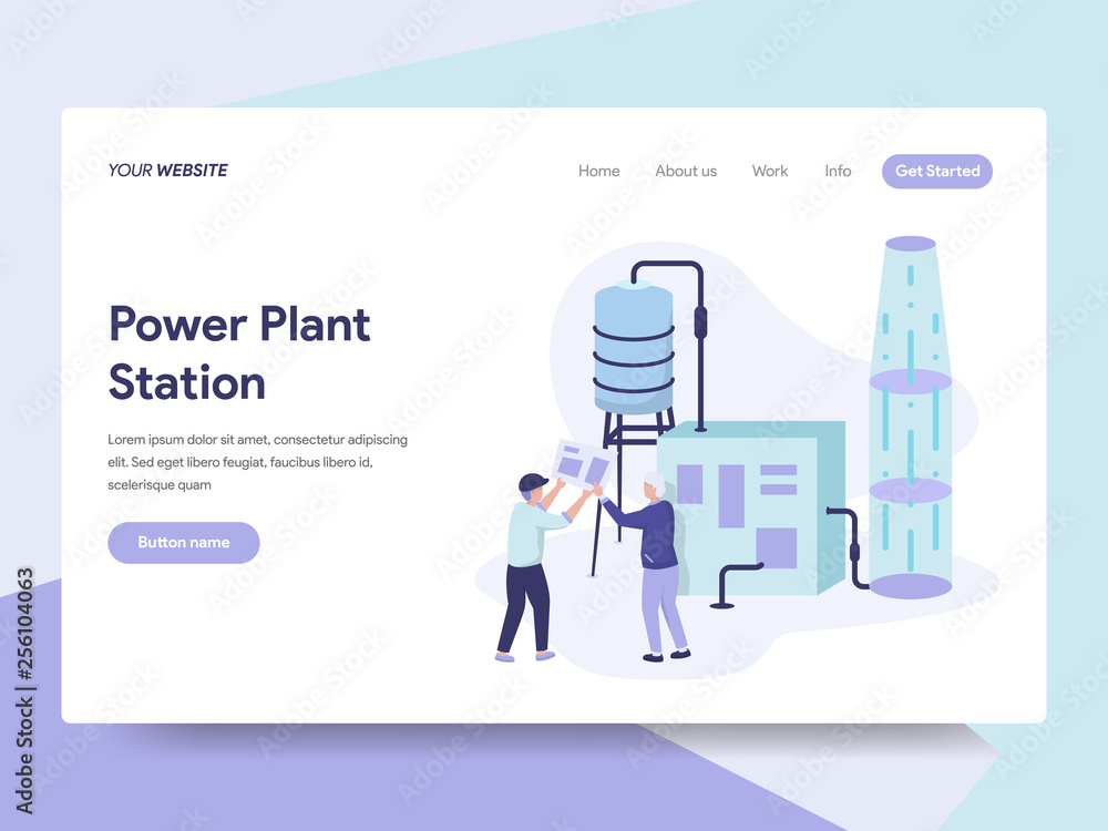 Poster landing page template of power plant station illustration concept. isometric flat design concept of 