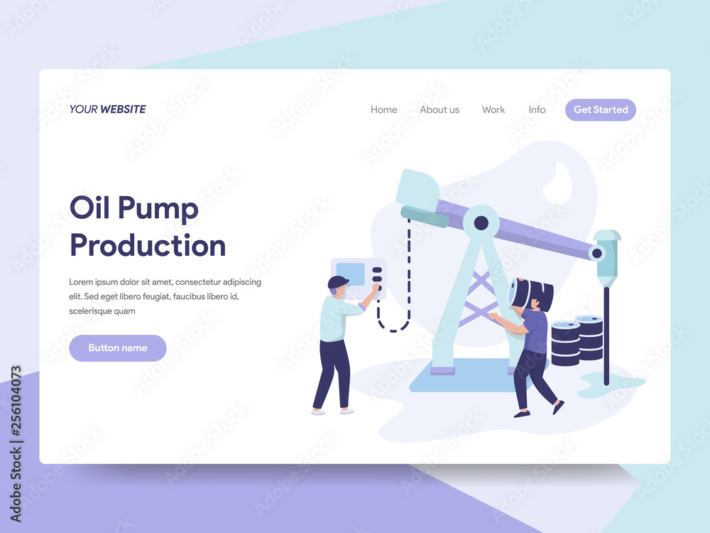 Poster landing page template of oil pump production illustration concept. isometric flat design concept of 