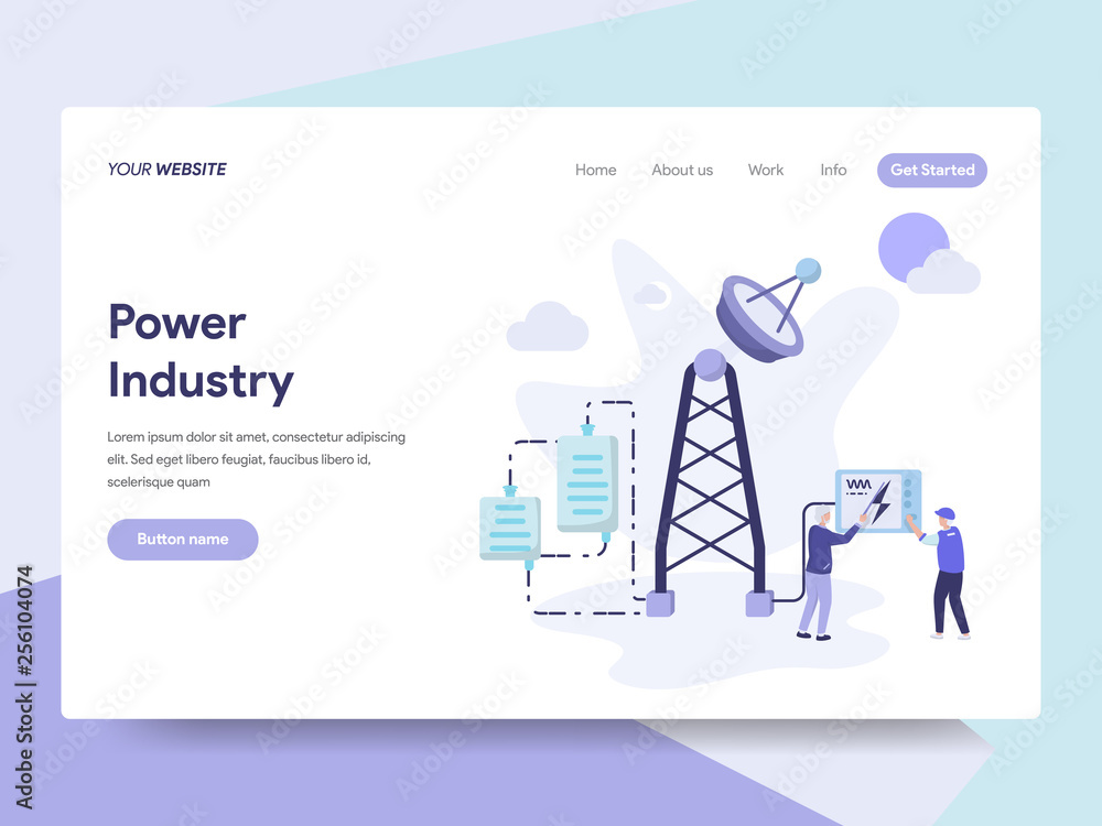Poster landing page template of power industry illustration concept. isometric flat design concept of web p