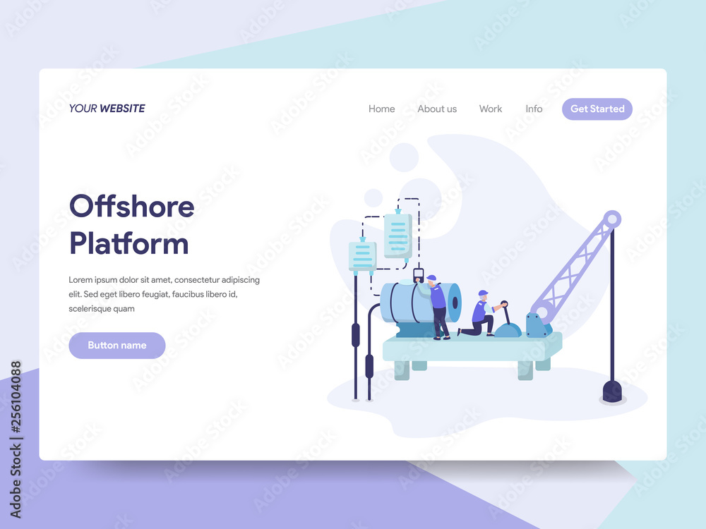 Poster landing page template of offshore platform illustration concept. isometric flat design concept of we