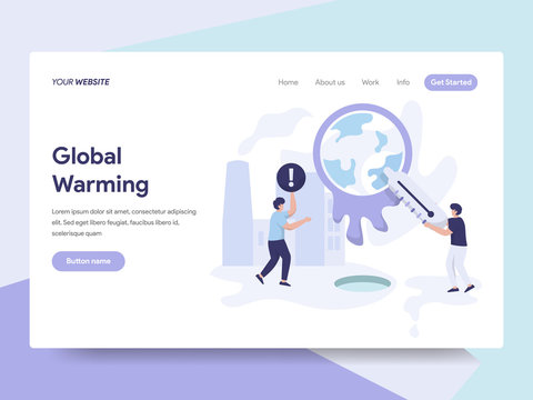Landing page template of Global Warming Illustration Concept. Isometric flat design concept of web page design for website and mobile website.Vector illustration