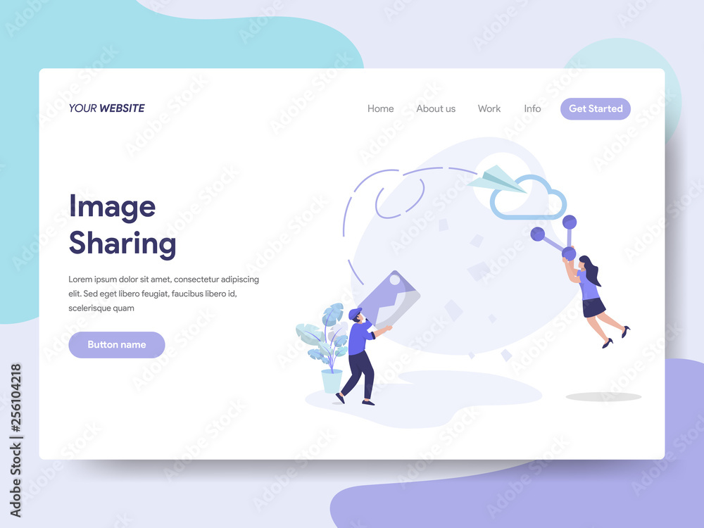 Poster landing page template of image sharing illustration concept. isometric flat design concept of web pa