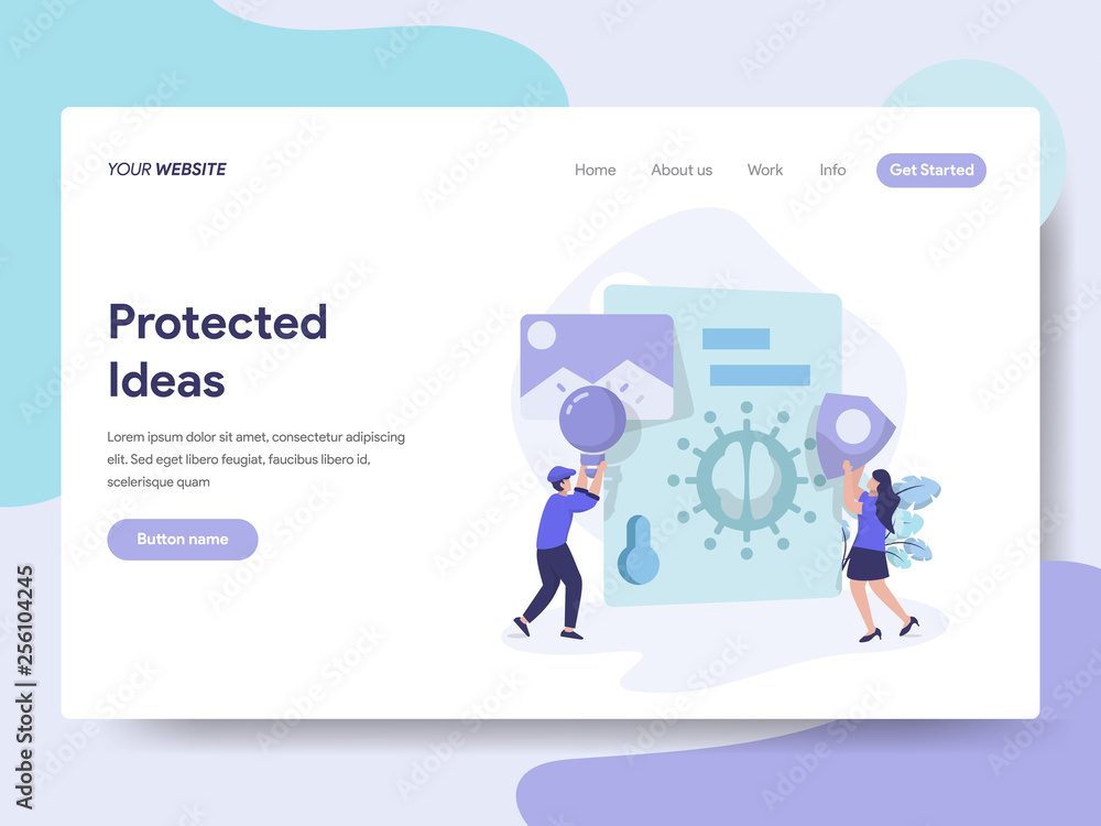 Poster landing page template of protected ideas illustration concept. isometric flat design concept of web 