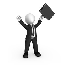 Happy 3d businessman rejoices to the success.