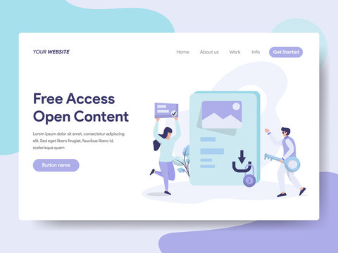 Landing page template of Free Access and Open Content Illustration Concept. Isometric flat design concept of web page design for website and mobile website.Vector illustration
