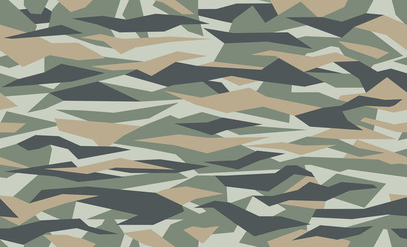 Geometric camouflage seamless pattern. Vector illustration for printing on cloth, textile, wallpaper, paper, wrapper. Green color camo, background in military style.