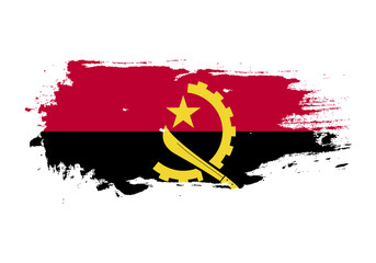 Grunge brush stroke with angola national flag. Watercolor painting flag. Symbol, poster, banner of the national flag. Vector Isolated on white background. - obrazy, fototapety, plakaty