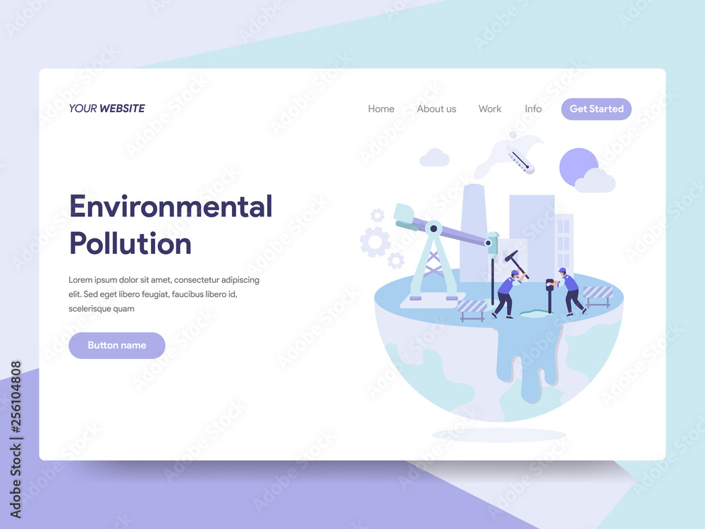 Poster landing page template of environmental pollution illustration concept. isometric flat design concept