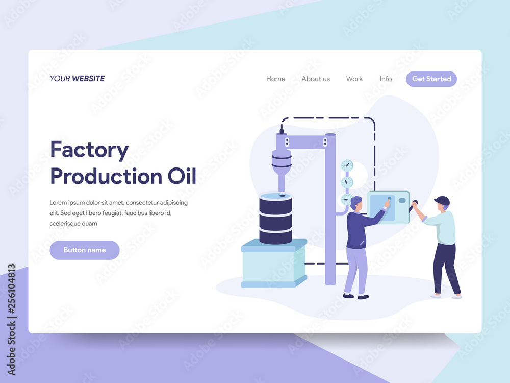 Poster landing page template of factory production oil illustration concept. isometric flat design concept 