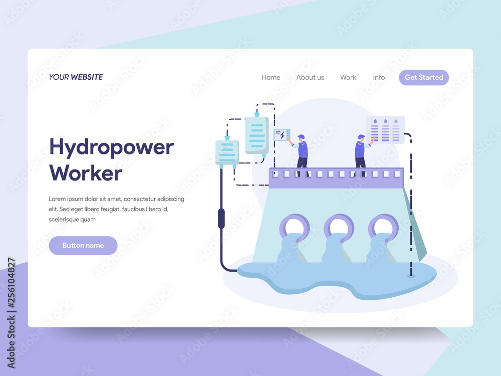 Poster landing page template of hydropower energy illustration concept. isometric flat design concept of we