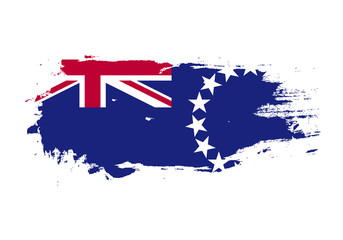 Grunge brush stroke with Cook national flag. Watercolor painting flag. Symbol, poster, banner of the national flag. Vector Isolated on white background.