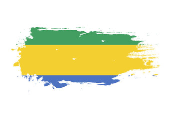 Grunge brush stroke with Gabon national flag. Watercolor painting flag. Symbol, poster, banner. Vector Isolated on white background.